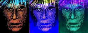 Edge lit acrylic portrait of Andy Worhol