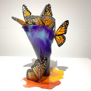 Resin Vase with Monarch Butterfly Flowers